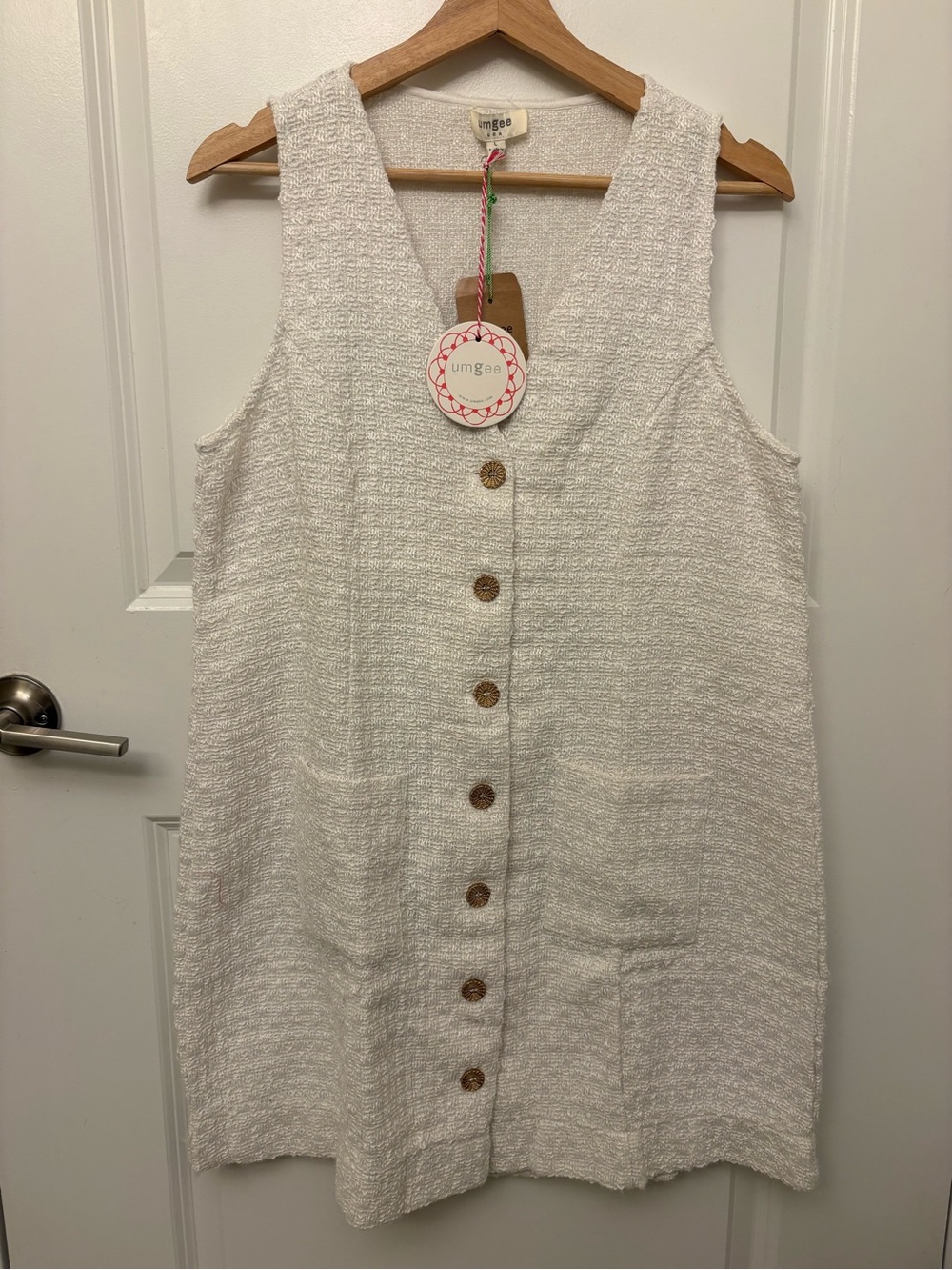 Umgee White Textured Button-Front Sleeveless Dress Vest NWT Size L